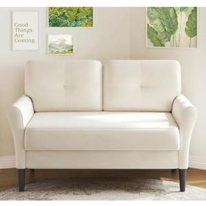 Small Sofa Couch, 48" Loveseat Sofa, Soft Velvet Love Seat Couches, Small Couch for Bedroom with 21" Deep Seat, Comfy Couches for Living Room, Tool-Free Setup Sofas for Living Room, White