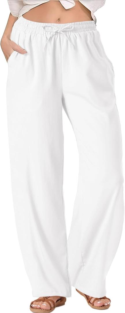 TOPYOGAS Womens High Waist Drawstring Stretch Casual Pants Summer Loose Pants Straight Trousers with Pockets, M