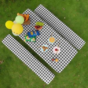 Easy-Going 100% Waterproof Picnic Outdoor Tablecloth with Bench Covers Fit 8 Foot Rectangle Table, 3-Piece Set Camping Table Cover with Seat Covers (30x96 in, Moroccan/ Teal & White)