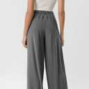 ODODOS Chiffon Flowy Pleated Wide Leg Pants for Women Built-in Shorts Lightweight High Waist Trouser with Pockets-29 Inseam, Charcoal, Small