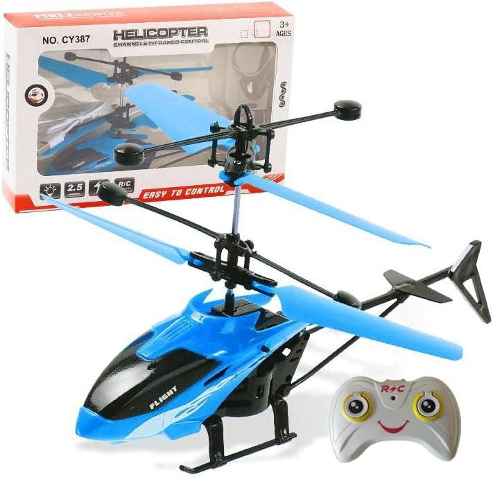 Gesture Sensing Indoor Flying Helicopter Toys, Remote-Controlled Helicopter Children's Toys with LED Lights, Birthday Gifts for Boys and Girls (Blue)