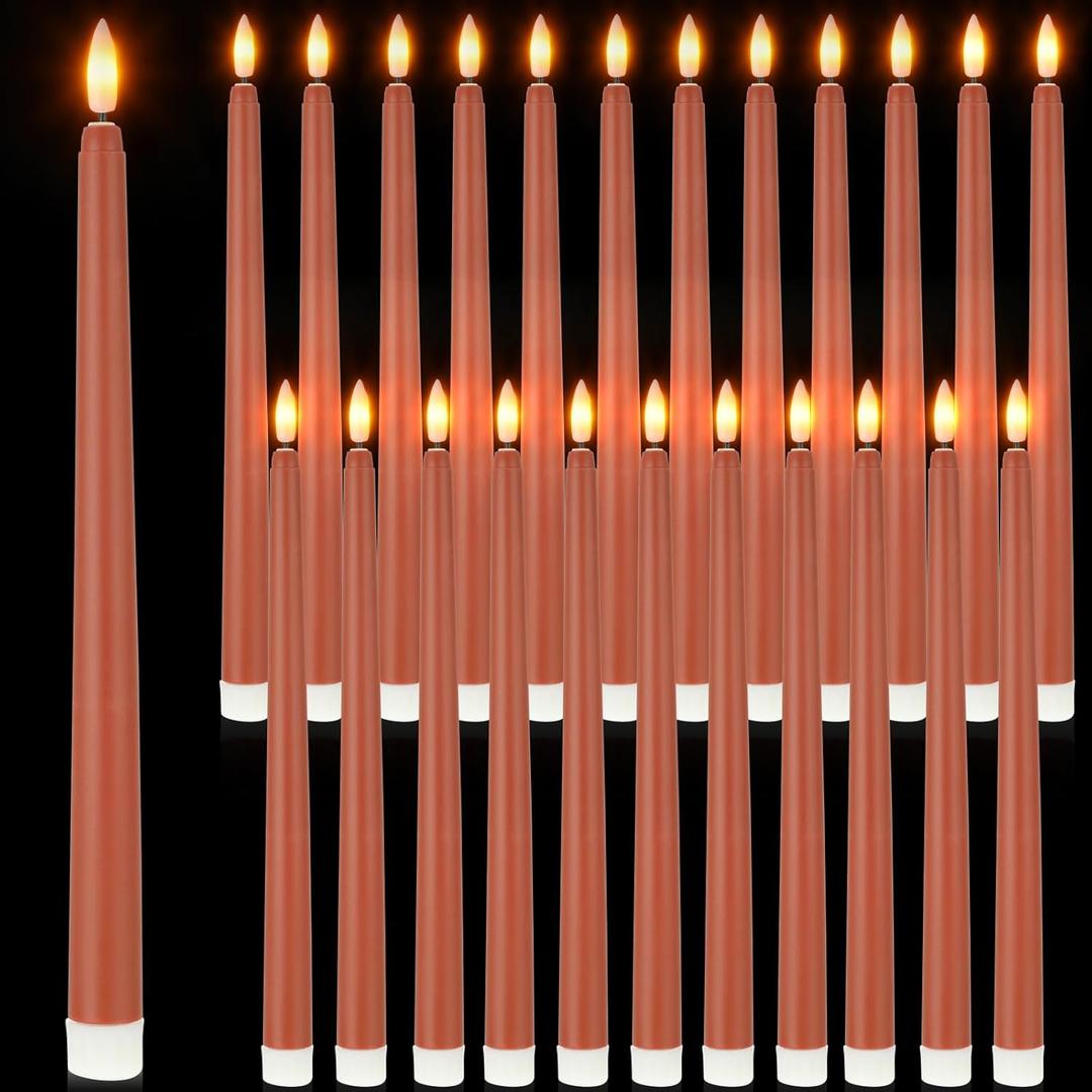Macarrie 24 Packs Flameless Taper Candles Battery Operated Fake 11 Inch Long Candlelight LED Flameless Candlesticks Flickering Tapered for Christmas Church Prayer New Year Wedding(Brown)