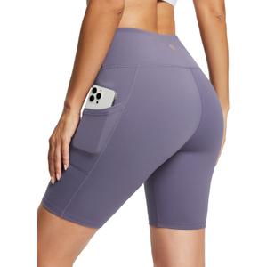 baleaf Biker Shorts Women Yoga Gym Workout Spandex Running Volleyball Tummy Control Compression with Pockets Soft 8" Purple XS