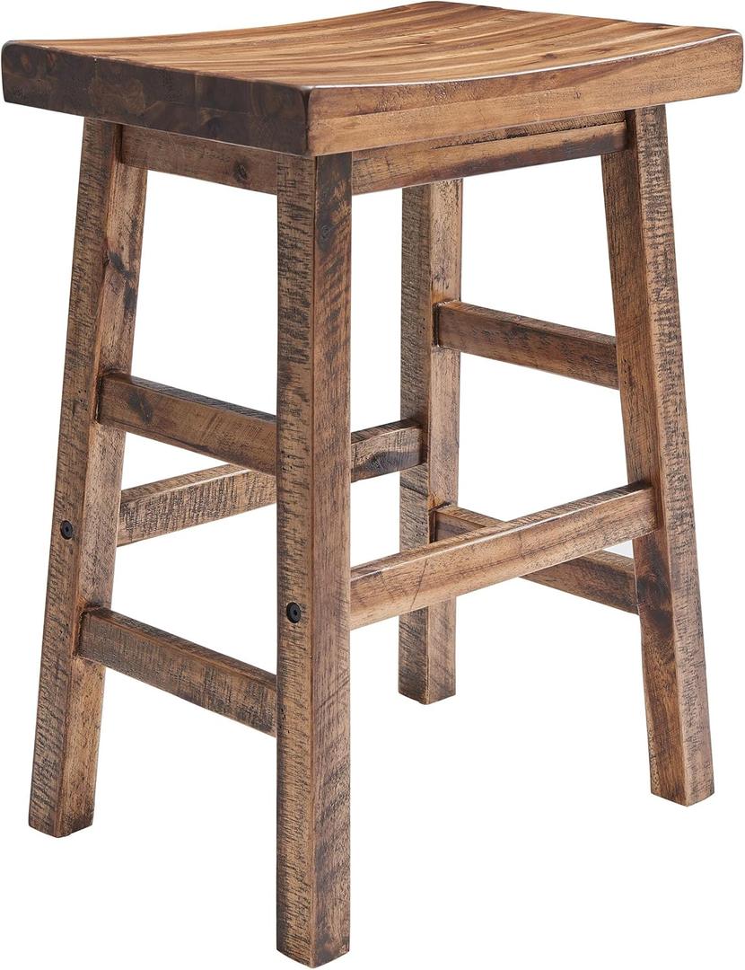 Alaterre Furniture Durango 26-Inch Tall Industrial Wood Counter-Height Stool Bar Stool, Kitchen, Seating, Vintage-Style Saddle Seat, Comfort, Rustic Industrial, Light or Dark Tone Lacquer Finish