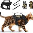 Cat Harness and Leash Set for Walking Escape Proof Adjustable Reflective Large Cat Tactical Harness with Patches Breathable Summer Vest Soft Mesh Padding Handle Easy to Control (Black, M)