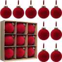 9 PCS Christmas Velvet Balls Flocked Xmas Tree Ball Ornaments Christmas Large Ball Set Xmas Tree Hanging Decoration 4 Inch, 6 Inch (Red, 3.15inch)