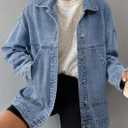SHEWIN Womens Denim Jacket Casual Long Sleeve Drop Shoulder Button Front Jean Jacket Coat With Pockets (Blue, XXL)