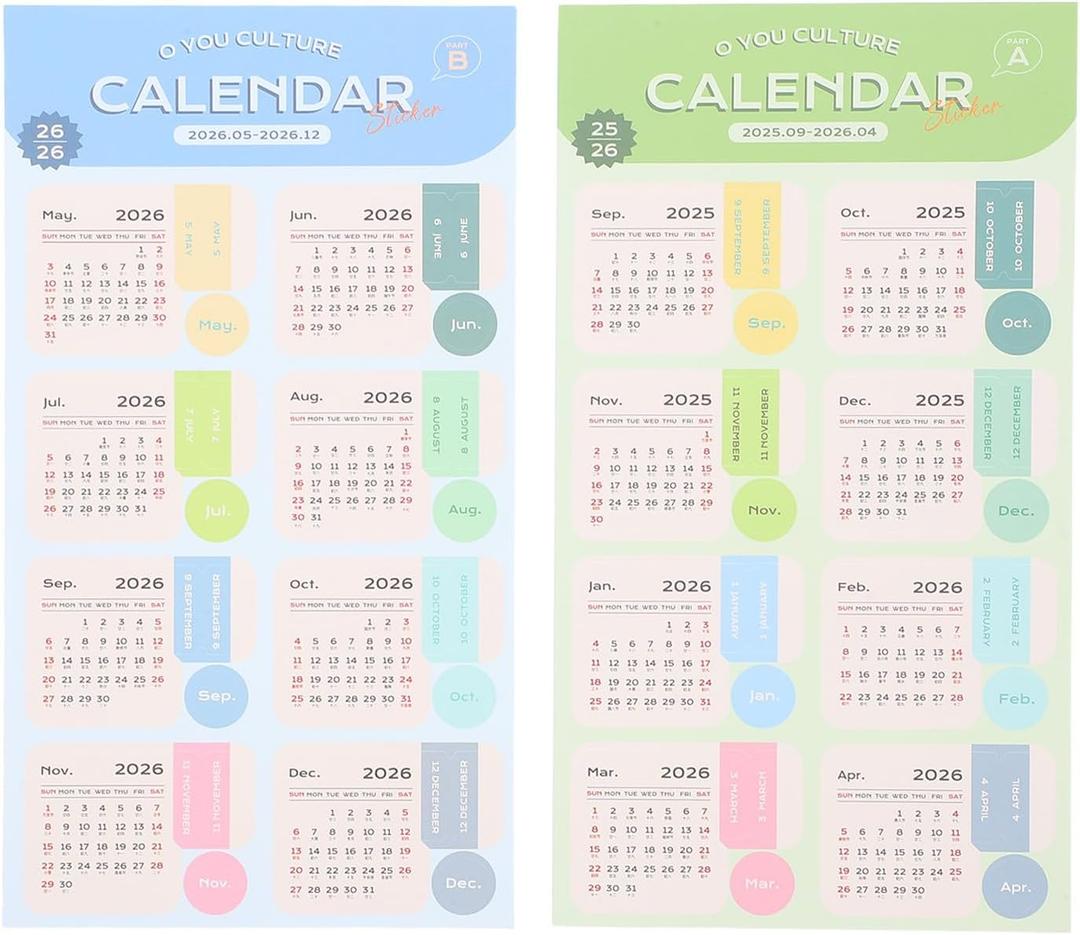 2026 Planner Stickers Monthly Calendar Tabs - 2 Sheets Color-Coded Easy Peel and Stick Adhesive Index Labels for Journals Notebooks and DIY Planning (Multi 1)