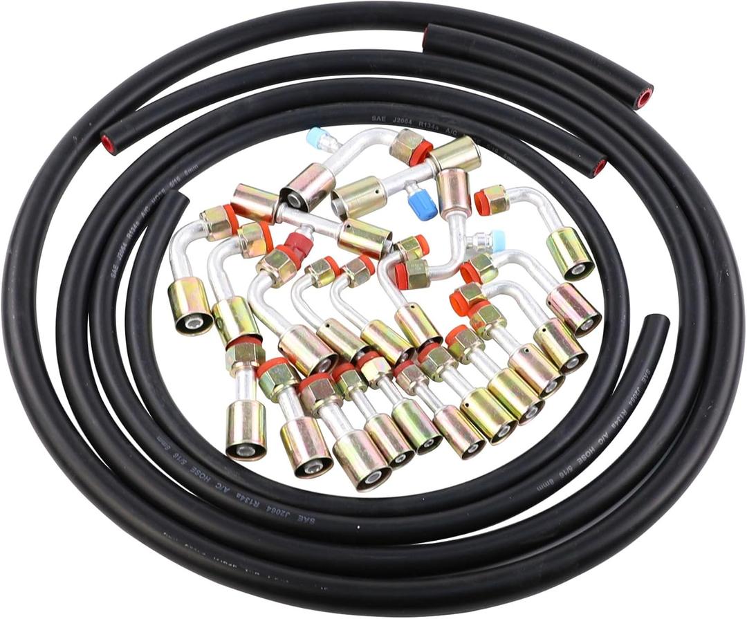 25PCS Air Conditioning Hose and Fitting Kit Includes 6ft #6#8#10 AC Hoses and #6#8#10 AC Fittings