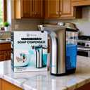 Automatic Soap Dispenser Touchless - Battery Operated Sensor Liquid Soap Pump for Kitchen Sink & Bathroom - Silver Glossy Color, 5 Adjustable Levels, IPX4 Waterproof, 17oz / 500ml