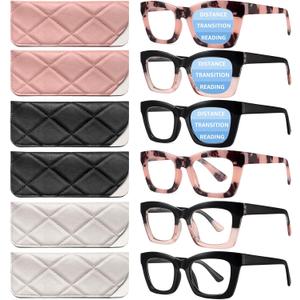 CCVOO 3 Pack Progressive Multifocal Reading Glasses & 3 Pack Readers Women, Blue Light Blocking Readers with Spring Hinge Men (B1 Mix Progressive, 2.0)
