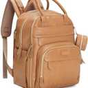 Semlade Leather Diaper Bag Backpack - Baby Essentials Travel Baby Bag, Multi function, Water Resistant, with Changing Pad, Stroller Straps & Pacifier Case – Unisex, Light Brown
