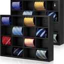 Wesiti Tie Box Organizer Wall Mounted Tie Rack with 16 Compartments Bamboo Belt Holder for Men Scarf Necktie Home Wall Closet(Black Color,2 Pieces)