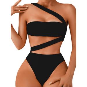 One Piece Swimsuit, Sexy Strappy Monokini, Size Runs Small (0-2, Black)