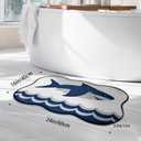 Luxury Shark Bathroom Rugs, Cute Blue Bath Mat with Navy Blue Wave Design, Extra Soft Microfiber Non-Slip Mat for Tub & Shower,Trendy Aesthetic Fun Preppy Decor, 1'11" x 1'4"