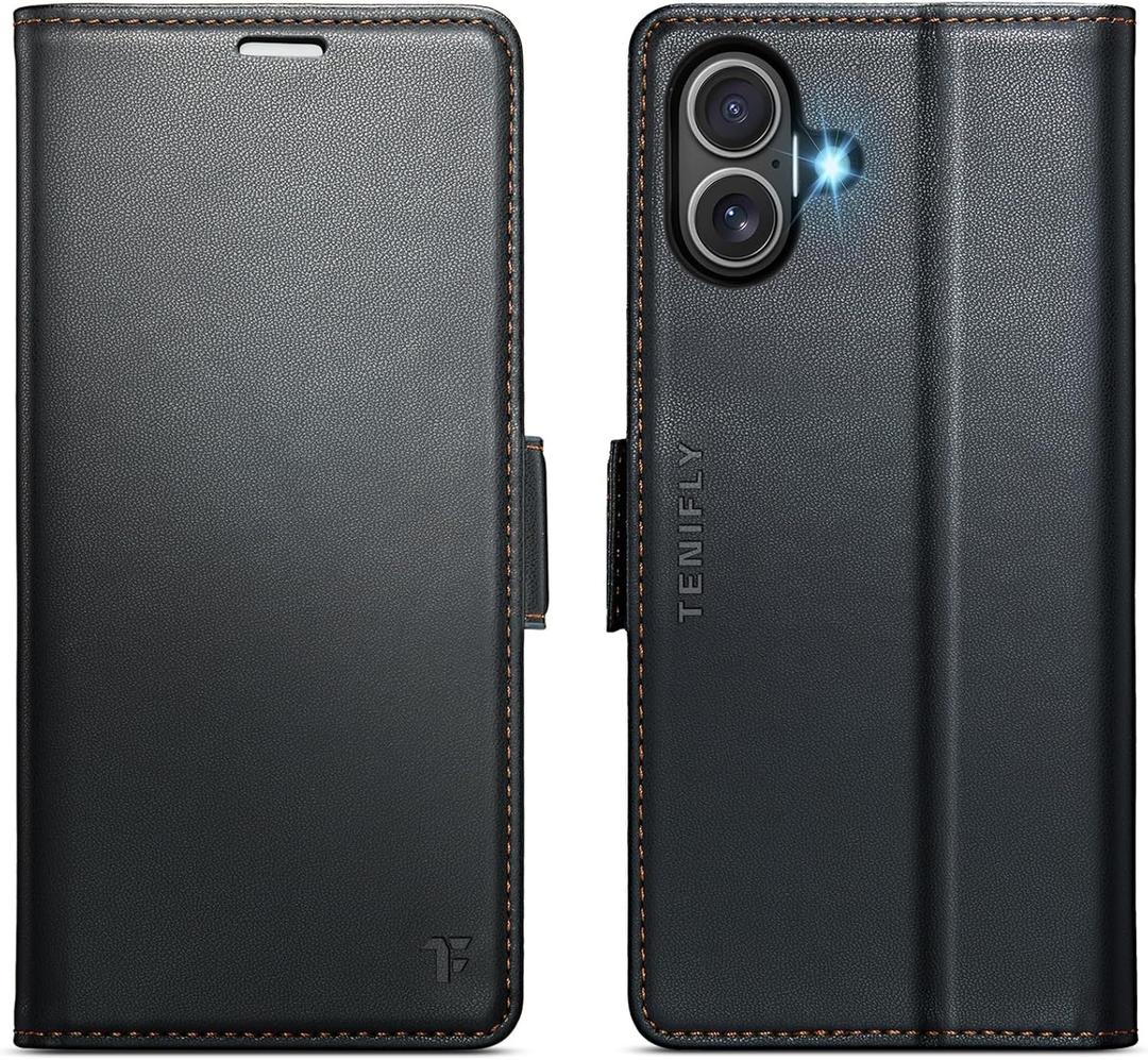 for iPhone 16 Case Wallet with RFID Blocking Card Holder, PU Leather Kickstand Protective Flip Phone Cover Fit for iPhone 16 6.1", Black