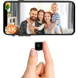 Mini Camera, 4K WiFi Wireless Camera Micro Portable Nanny Cam with Motion Detection, Cloud & SD Storage, Night Vision, Smart HD Tiny Security Cameras for Home Pet Baby Office Indoor Outdoor (black)