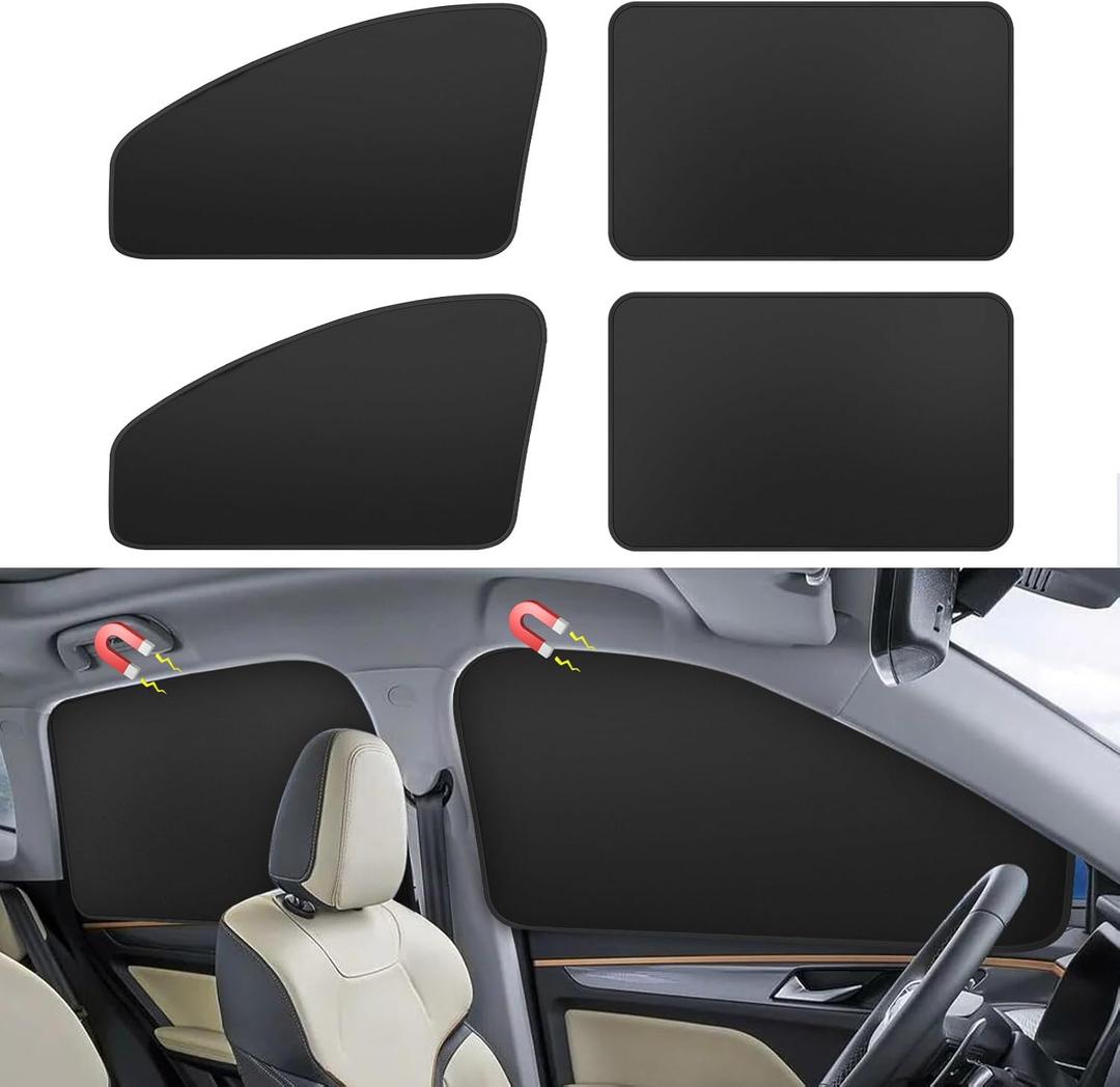 Window Sun Shade Car Curtains - Side Thiken Sun Shades Magnetic 100% Block Light Car Window Covers with Cooler Feeling (Black, T-4pcs)