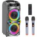 Karaoke Machine with 2 Wireless Microphones, Portable PA System Big Bluetooth Speaker with LED Lights, Remote Control Support Bass/Treble Adjustment, TF Card/USB, REC for Adult Kids Home Party