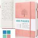 Journals for Writing, A5 Leather Ruled Notebook with 400 Pages, 100 Gms College Ruled Journal with Thick Paper, Hardcover with Inner Pocket & Pen Holder, Pink