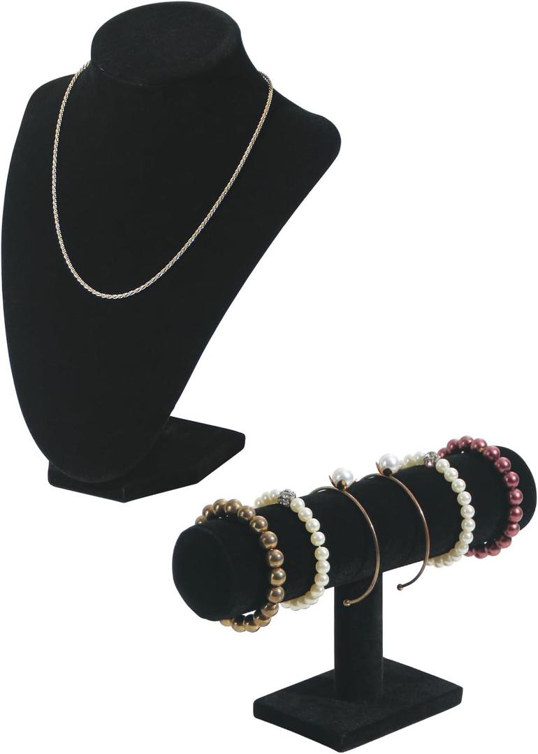 Julysky 2PCS Velvet Jewelry Holder Display, 3D Necklace Display Bust Necklace Stand,Bracelet Holder Stand, Bracelets, Bangles, Chains, Anklets, Necklace Holder for Retail Shops, Boutiques(Black)