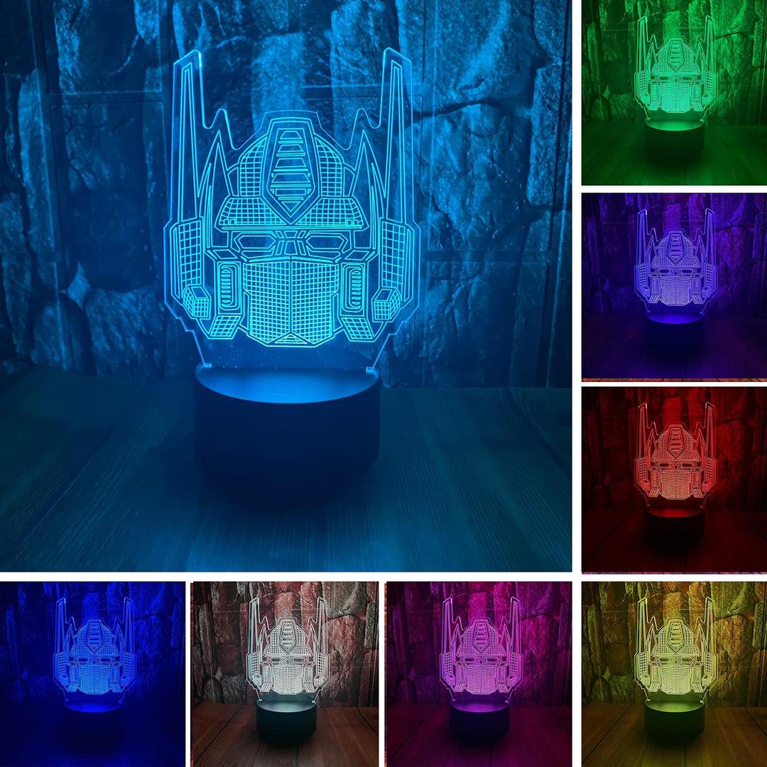 Cute Cool Transformers Bots Optimus Prime Anime Figure Autobots Character 3D LED Optical Illusion Sleep Night Light with Remote 16 Colors Bedroom Decor Table Lamp Birthday Xmas Gifts for Child Kids