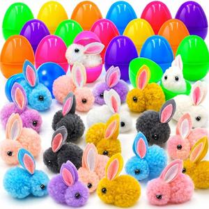 Sufuplay 24 Pack Easter Eggs Filled with Plush Bunnies, Colorful Plastic Easter Eggs Prefilled with Fluffy Bunny Toys for Kids Easter Egg Hunt, Basket Stuffers, Party Favors