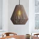 ELYONA 12 Woven Pendant Light for Kitchen Island Farmhouse Boho Hanging Lamp with Handwoven Rattan Basket Shade Adjustable Pendant Light Fixtures for Dining Room Bar Bedroom Foyer Hallway Dark Brown (11.9")