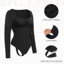 FeelinGirl Shapewear Bodysuit for Women Long Sleeve Tummy Control Body Suits Seamless Thong Body Shaper (Black, L)
