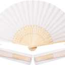 Sepwedd 50pcs White Imitated Silk Fabric Bamboo Folded Hand Fan Bridal Dancing Props Church Wedding party favors with Organza Bags