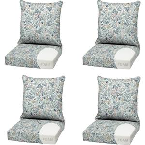 Arden Outdoor Foam Deep Seat Cushion (4-Pack), 22x24, Premium High-Density Foam, Never Flattens, Weather-Proof for Patio Chair Sofa Couch, Pistachio Botanical