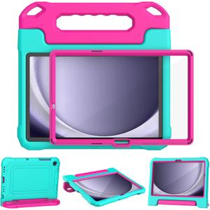 YIHE Kids Case for Samsung Galaxy Tab A11 Plus 2025 & A9 Plus 2023 11 Inch, Shockproof Handle Stand Cover with Built-in Screen Protector, Cyan&Pink