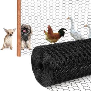 Black 19GA Chicken Wire 24inx150ft, Chicken Wire Fencing, Chicken Fence, PVC Coated Chicken Wire, PVC Coated Wire Mesh for Animal/Rabbit/Floral/Chicken Coop/DIY Projects.