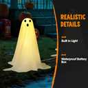 JOYIN 3 Pcs Halloween Decorations Outdoor Ghosts Pathway Lights, 18 White Cloth Ghost with White Light Up Yard Stakes for Graveyard Yard Lawn Garden Prop, Party Decor Supplies
