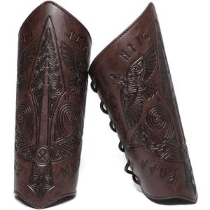 Viking Arm Bracers Leather Armor Cuffs LARP Bracers Embossed Arm Guards Nordic Talisman Amulet for Men Women Gifts One Pair