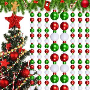 Huwena 4 Pcs 10 ft Christmas Bead Garland for Christmas Tree Decorations Acrylic Beaded Garland for Tree Fireplace DIY Ornament Holiday Party Indoor Wedding Decorations(Red, Green, White)