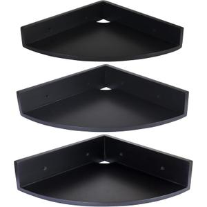 Demigo Corner Shelf Wall Mount Set of 3, Solid Acacia Wood Round Floating Corner Shelves for Storage and Display, Hanging Wood Shelves for Bedroom, Kitchen, Living Room, Bathroom (Black)