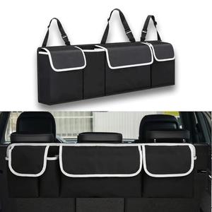 ongfuwu Car Trunk Organizer, Super Capacity Auto Backseat Hanging Organizer with 4 Pockets & Lids, Waterproof Collapsible Vehicle Cargo Storage Bag Saves Space for SUV MPV Truck