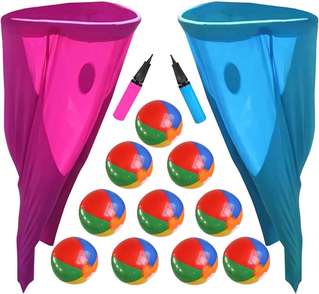 Granny Pants Yard Game, Granny Pants Outdoor Game - Oversized Giant Pants with Bouncy Balls & Pump, Backyard Parties, Field Day Fun for Adults(2pcs,Red+Blue)