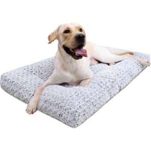 KSIIA Washable Dog Bed Deluxe Plush Dog Crate Beds Comfy Kennel Pad Anti-Slip Pet Sleeping Mat for Dogs 35" x 23", Gray