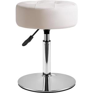 IBUYKE Height Adjustable 360°Swivel Vanity Stool, Tufted Round Vanity Chair for Makeup Room, Faux Leather Vanity Stool for Bathroom, Living Room, Modern Ottoman, White WBD025W