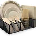 Dysanvica Metal Paper Plate Holder - Utensil Silverware Caddy for Kitchen Counter Cabinet Cutlery Flatware Organizer Storage Dispenser Box for Plastic Spoon Fork Plates Napkins Cup Party Camping Black
