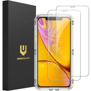 UNBREAKcable 2-Pack Screen Protector for iPhone 11/iPhone XR, Military-Grade Shatterproof Tempered Glass [9H+ Hardness] [Easy Installation Frame] [99.99% HD Clear] for Apple iPhone XR/11