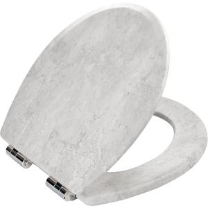 Toilet Seat, Slow Close, Premium Moulded Wood, Quick Release, Marble Gray, PIKLiDS, Laminated Woodgrain Finish (Round)