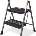 GOLYTON Folding 2-Step Ladder with Anti-Slip Platform and Handrail, Heavy Duty Steel, 500 lbs Capacity, Compact Portable Step Stool for Home, Kitchen & Office Use, Grey