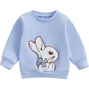 Adobabirl Baby Girl Easter Outfit Toddler Bunny Embroidery Sweatshirt Crewneck Long Sleeve Shirt Tops Cute Spring Clothes 18-24M