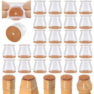 24 Pcs Chair Leg Floor Protectors for Hardwood Floors Silicone Covers to Protect Wood Tile Floors Scratches Felt Pads Furniture Leg Caps No Noise (Fit:0.9"-1.29") (Universal S(Fit:0.9"-1.29"), Clear-24pcs)