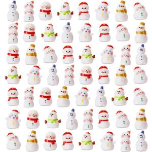 48 Pcs Mini Resin Snowman Figurines Winter Miniature Snowman Decorations with Hats Tiny Cute Micro Landscape Decorations Garden Accessories for Crafts DIY Winter Party