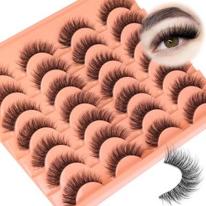 Natural False Lashes Cat Eye Faux Mink Eyelashes Clear Band 14 Pairs Wispy Fake Lashes Natural Look Wispy Eyelashes Extensions Volume Cat Eye Lashes Strips 8-14MM by Zegaine