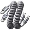 LISEN Coiled USB C Cable, 2 Pack for Android Auto & CarPlay Cable, Short USB A to USB C Cable Compatible with iPhone 17/16/15, Samsung Galaxy S25/S24/S23 A15/A14, Google Pixel 9/8, Space Gray 4FT